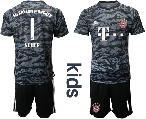 Bayern Munchen #1 Neuer Black Goalkeeper Kid Soccer Club Jersey